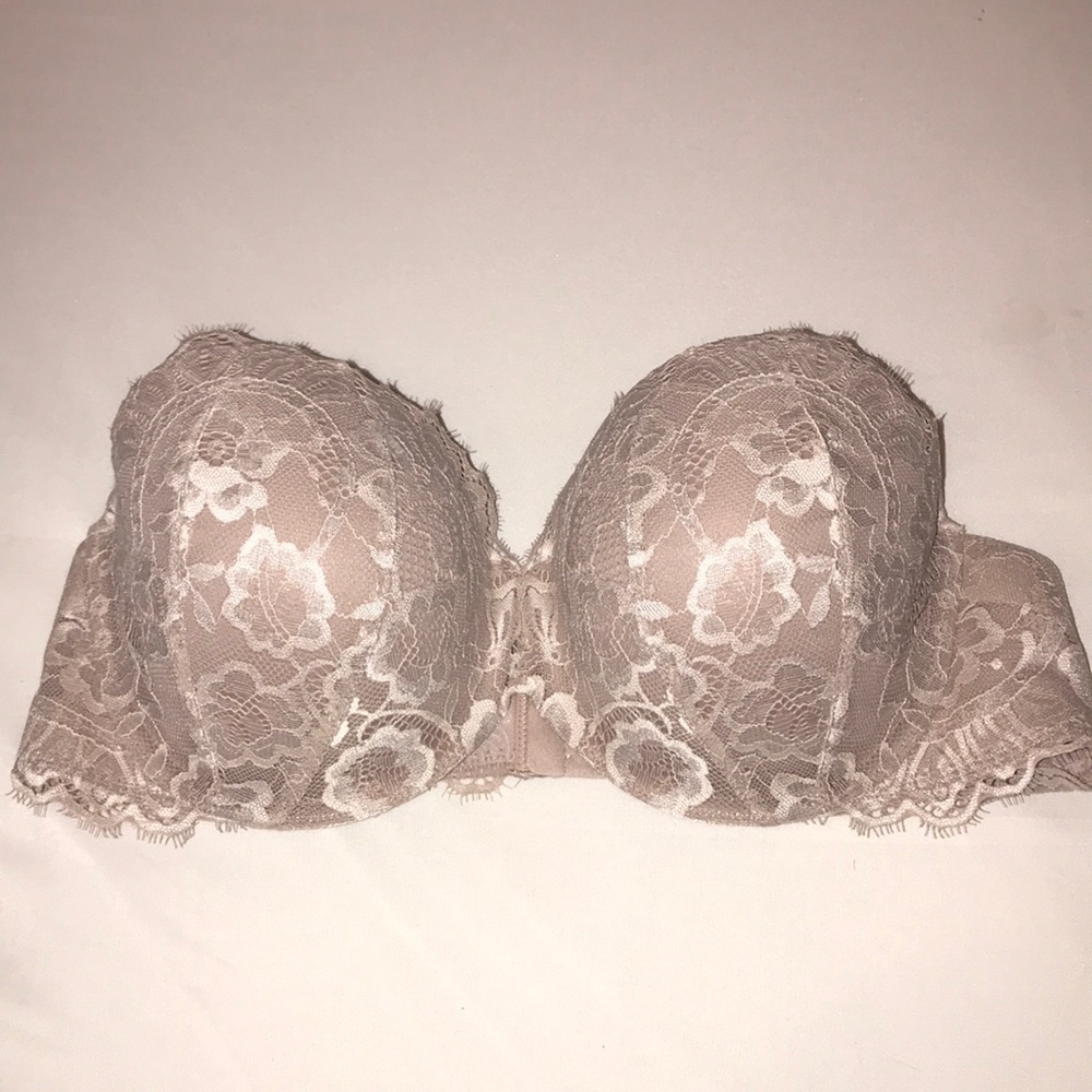 La Senza 36 D strapless tan & white bra